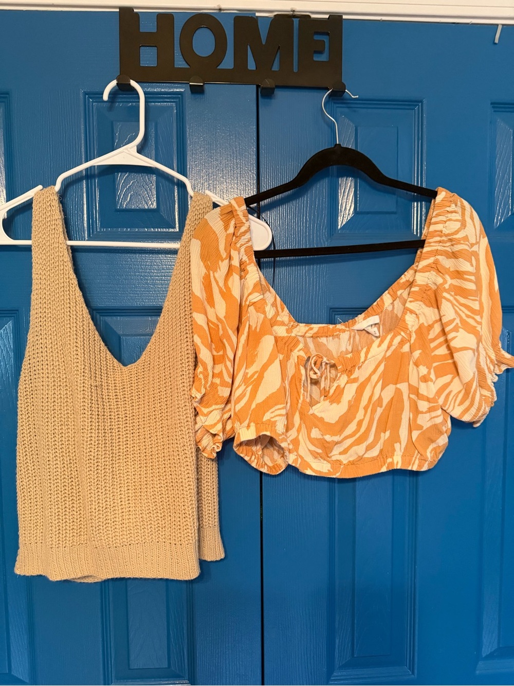 Boohoo Orange & White Printed Crop Top with Tie Front